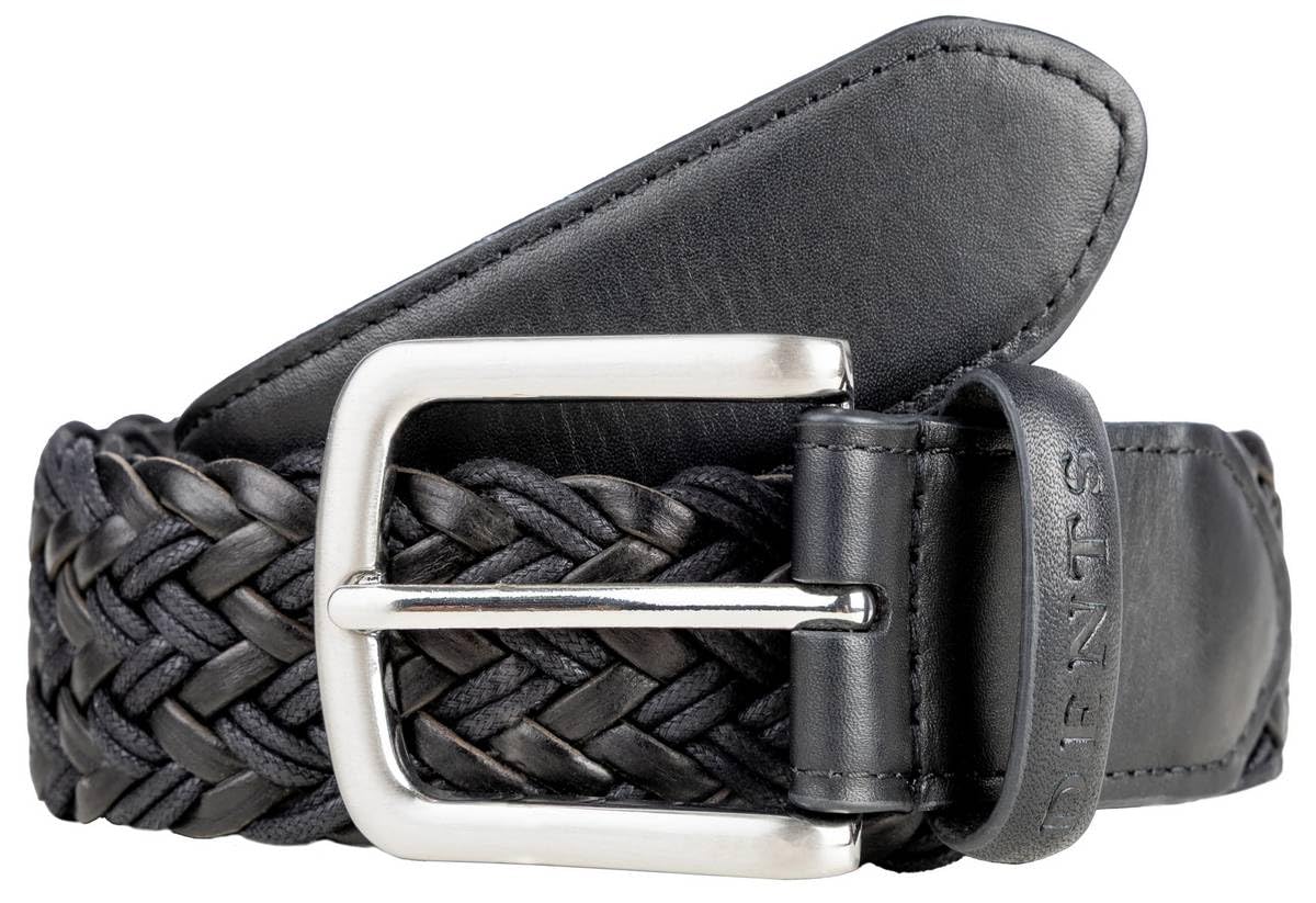 Dents Men's Woven Leather and Cotton Belt with Satin Nickel Buckle