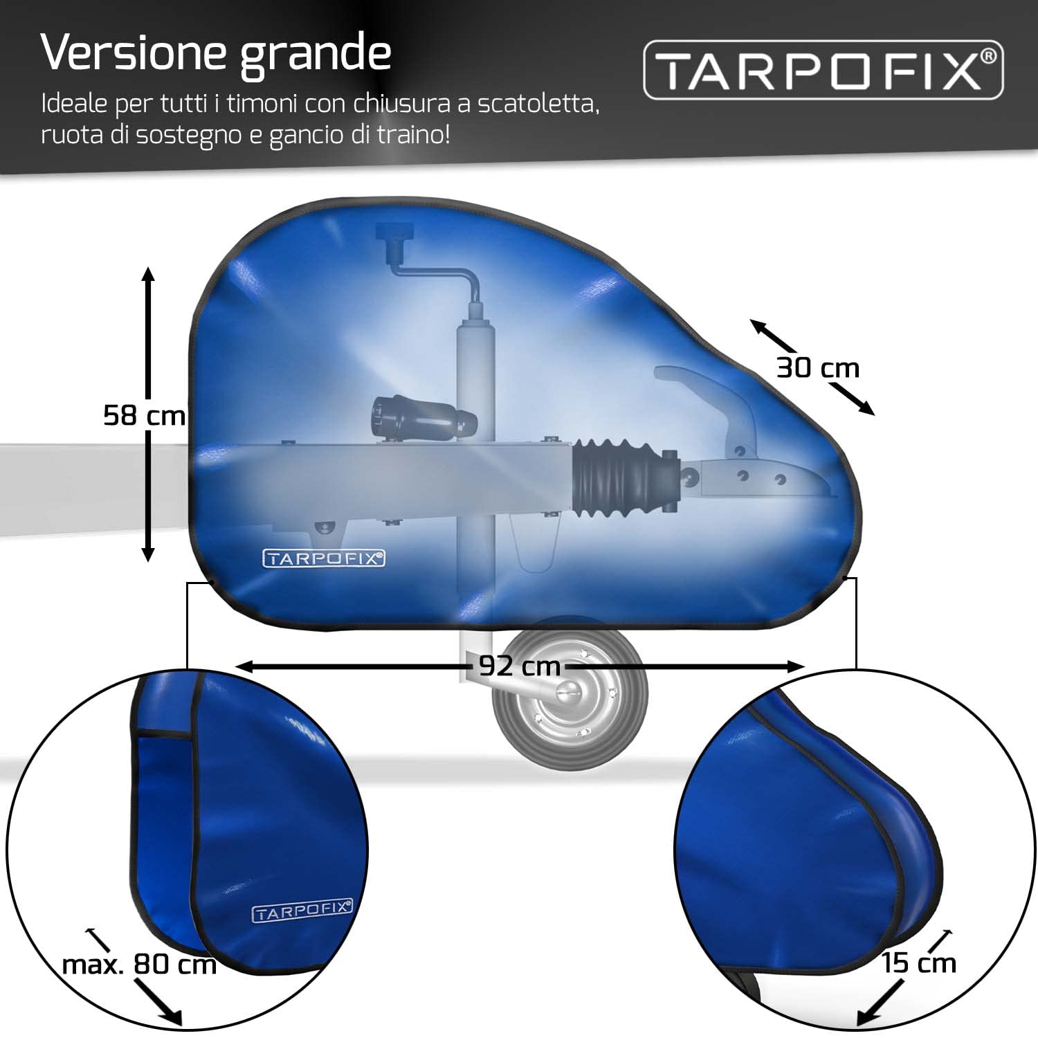 Tarpofix® Copritimone caravan in materiale telato per camion (PVC) con doppia chiusura a scatto - Copri gancio roulotte di ottima fattura per caravan e rimorchi per timone e gancio