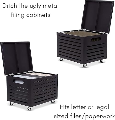 Vista 8 de BIRDROCK HOME Caja organizadora de almacenamiento de archivos rodante de bambú con tapa, archivador decorativo sobre ruedas, caja de archivos