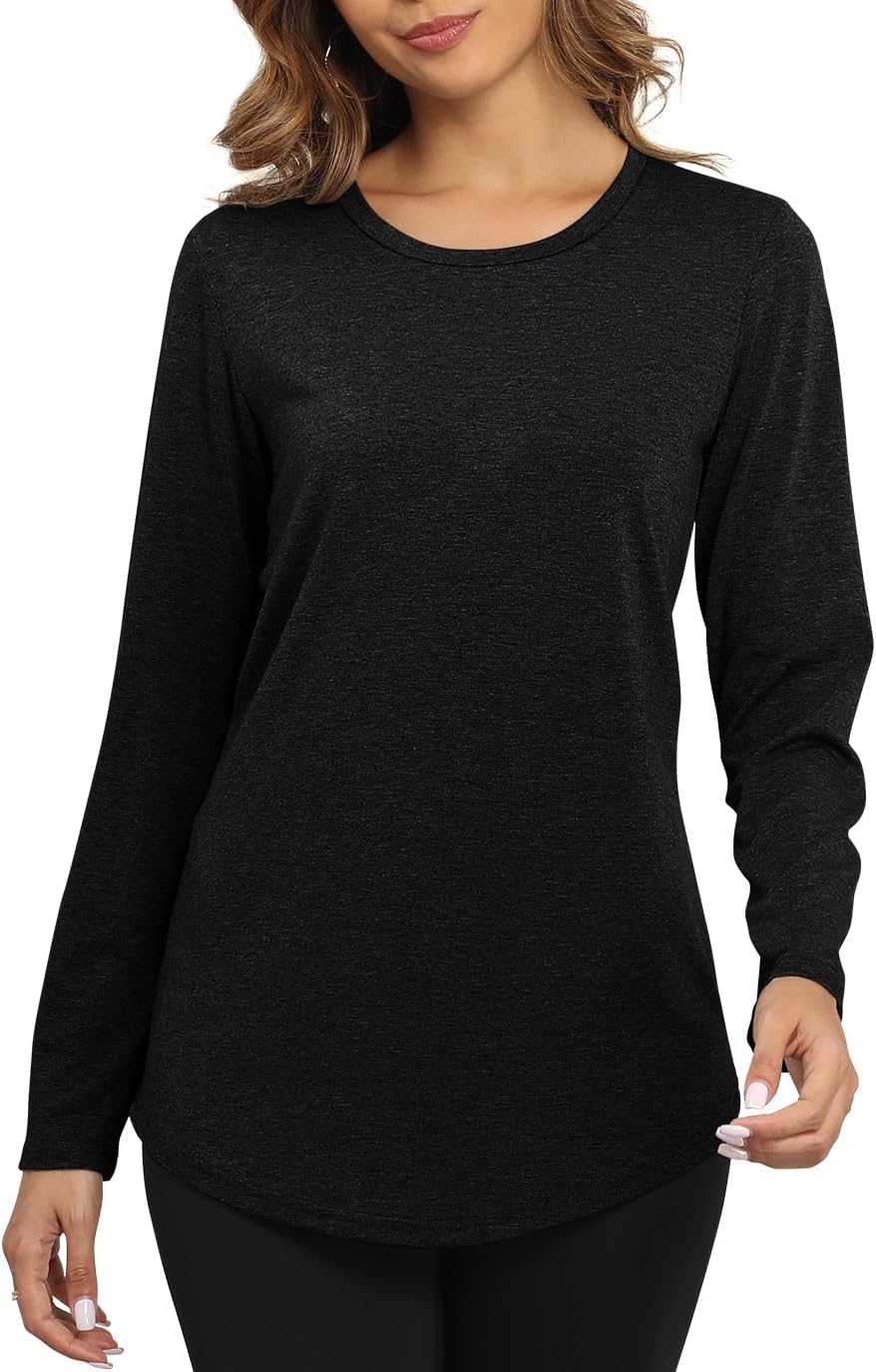 Smile Fish Womens Crewneck Long Sleeve Shirts Loose Fit Dressy Casual Fall Long Tee Tunic Tops