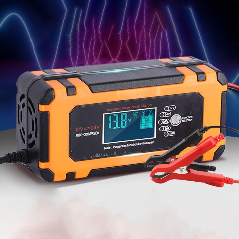 Motorcycle Battery Charger 12V for Triumph Rocket 3 Cruisers, Automatic Trickle Charger & Maintainer for Motorbike, Scooter, ATV & Lawn Mower, Intelligent Trickle Charger, B Yellow