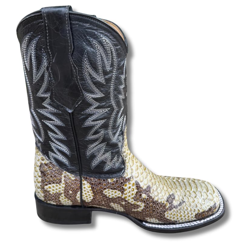 Image of Men's Alex Exotic Caiman Python Western Cowboy Boots Square Toe Pull On Tall Shaft bota de vaquero para hombre