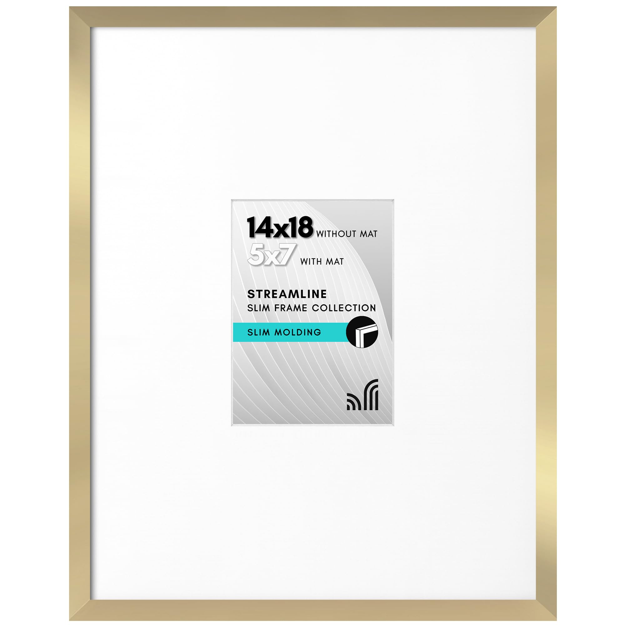 Americanflat 14x18 Picture Frame with Polished Plexiglass - Use as 5x7 Frame with Mat or Display 14x18 Photo Without Mat - Streamline Collection - Thin Border Picture Frames for Wall - Gold