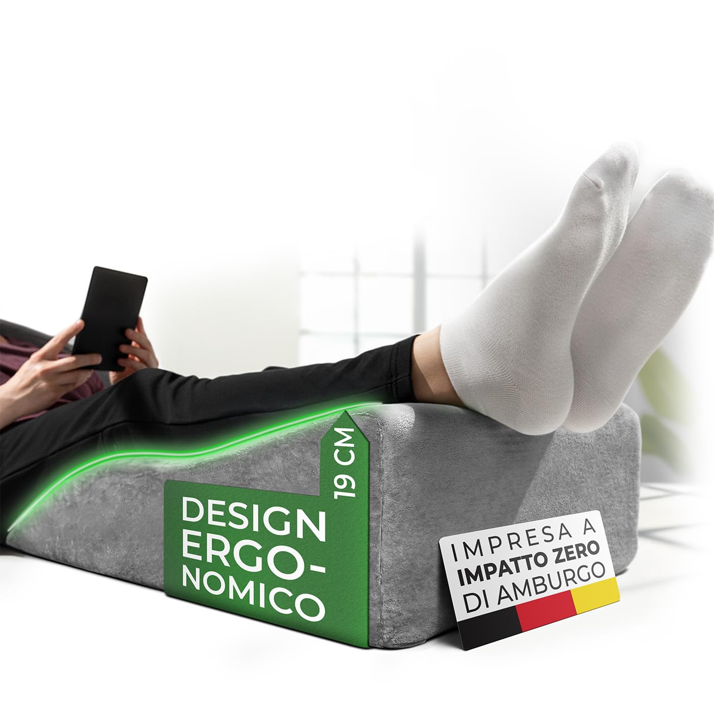 Cuscino Ergonomico Per Gambe Fushia – In Schiuma Con Fodera Lavabile, Ideale Per Circolazione, Gambe Pesanti E Gonfiore, Grigio Velluto