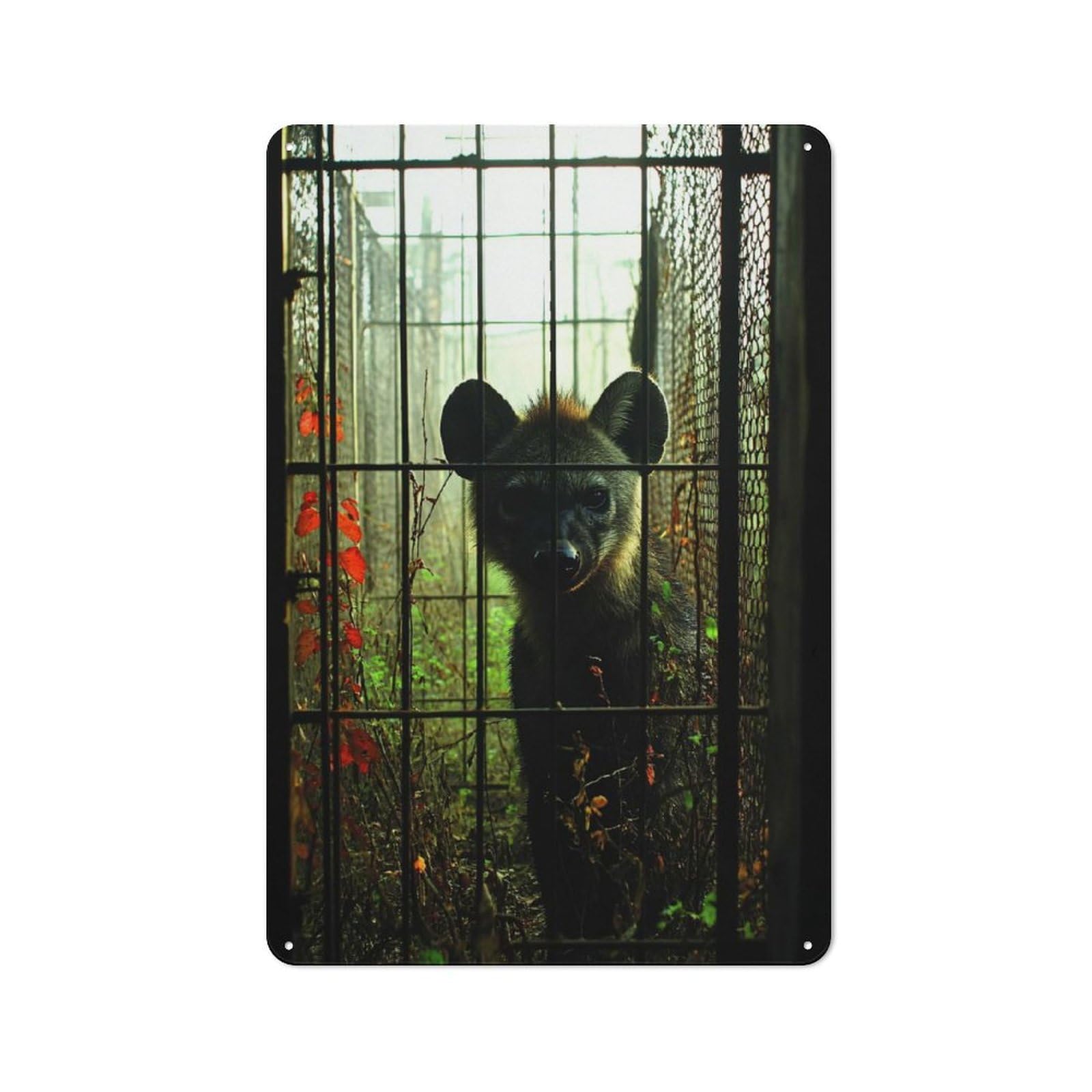 Junmoney Style-1 Vintage Hyena Behind Bars Tin Sign 30X20cm, Shed Wall Plaque For Garage, Workshop, Shed Or Utility Room