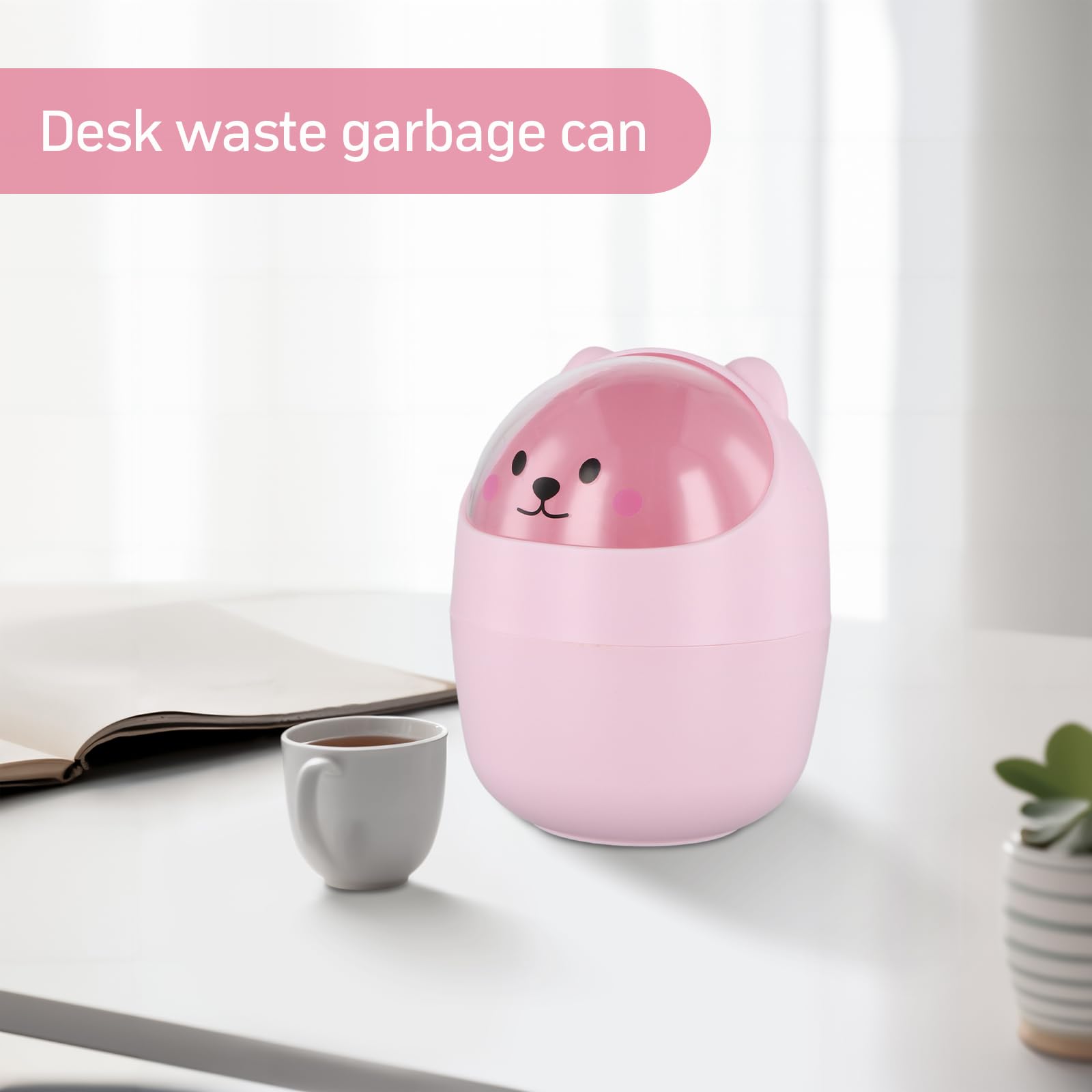 Catime Bote de Basura de Escritorio Mini Cubo de Basura con Tapa Desmontable Pequeño Papelera de Sobremesa Gris
