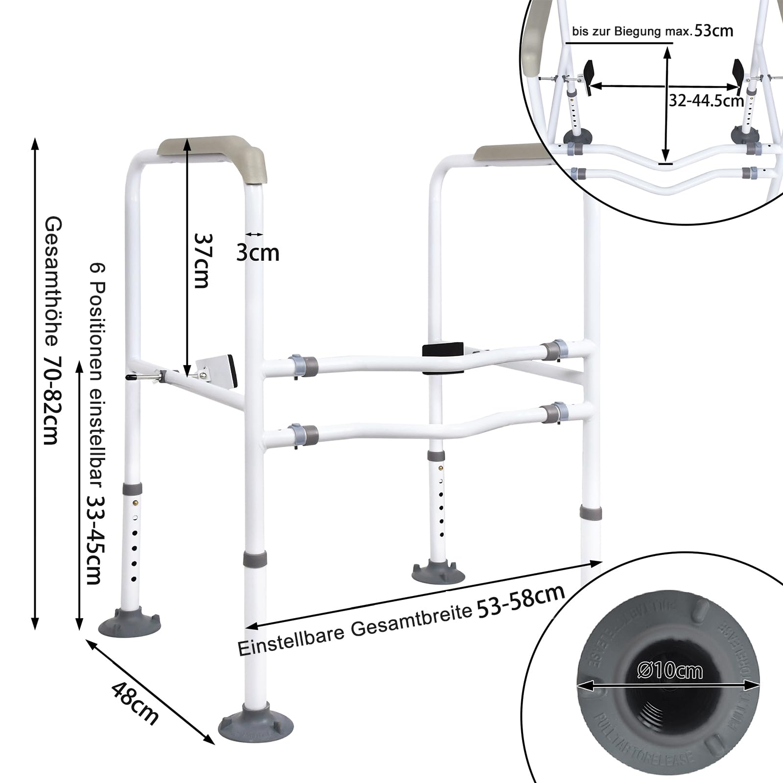 Aufun Aufstehhilfe Toilette, Höhenverstellbar Toilettensitzerhöhung mit Armlehnen, Robust WC Aufstehhilfe Ohne Bohren, Toiletten Haltegriffe für Senioren und Menschen mit Mobilitäts-Einschränkungen