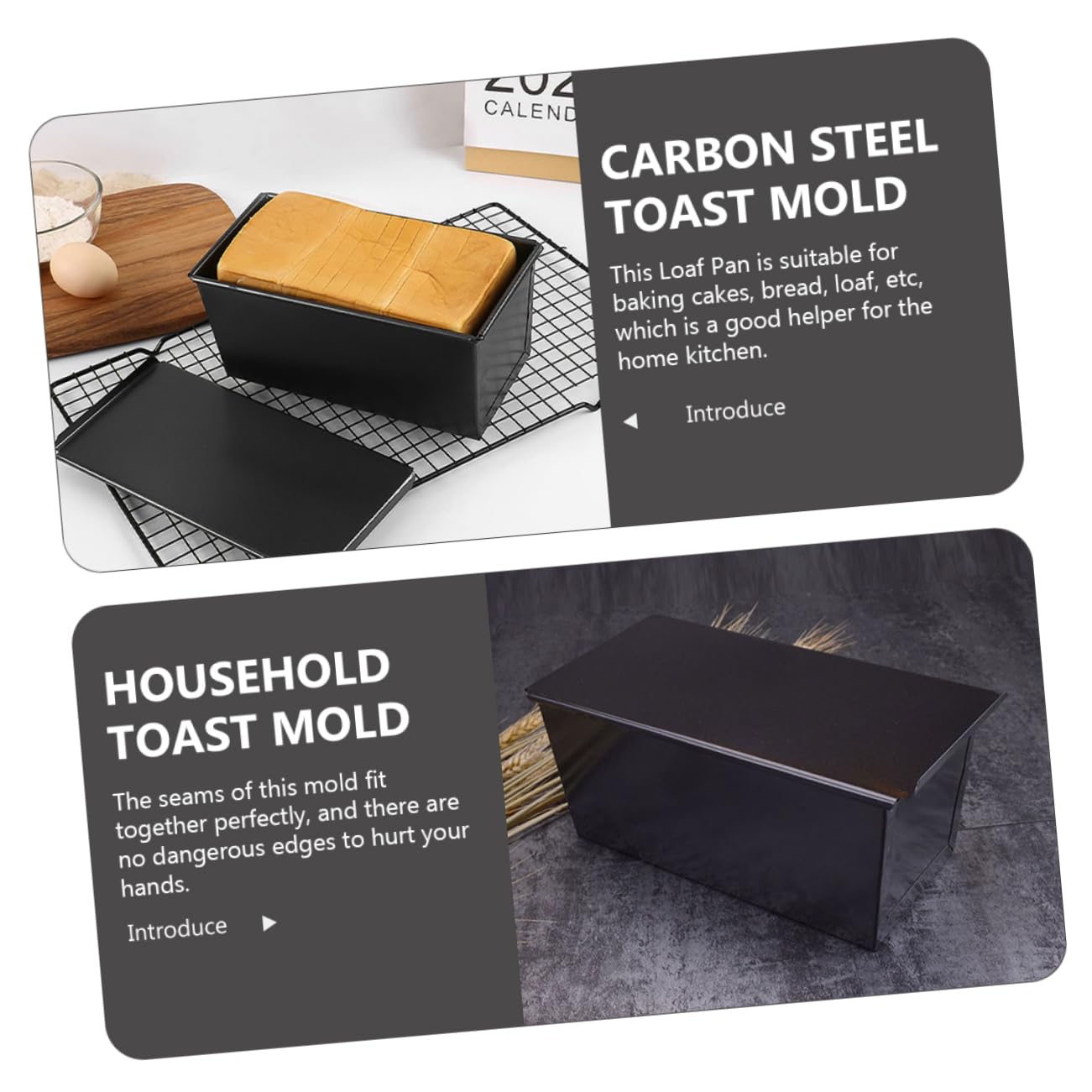 Zerodeko Brotbackform mit Deckel 2 Stück mit Antihaftbeschichtung aus Kohlenstoffstahl Kastenform und Nahtlosem Design für Küchen Toast und Backofen