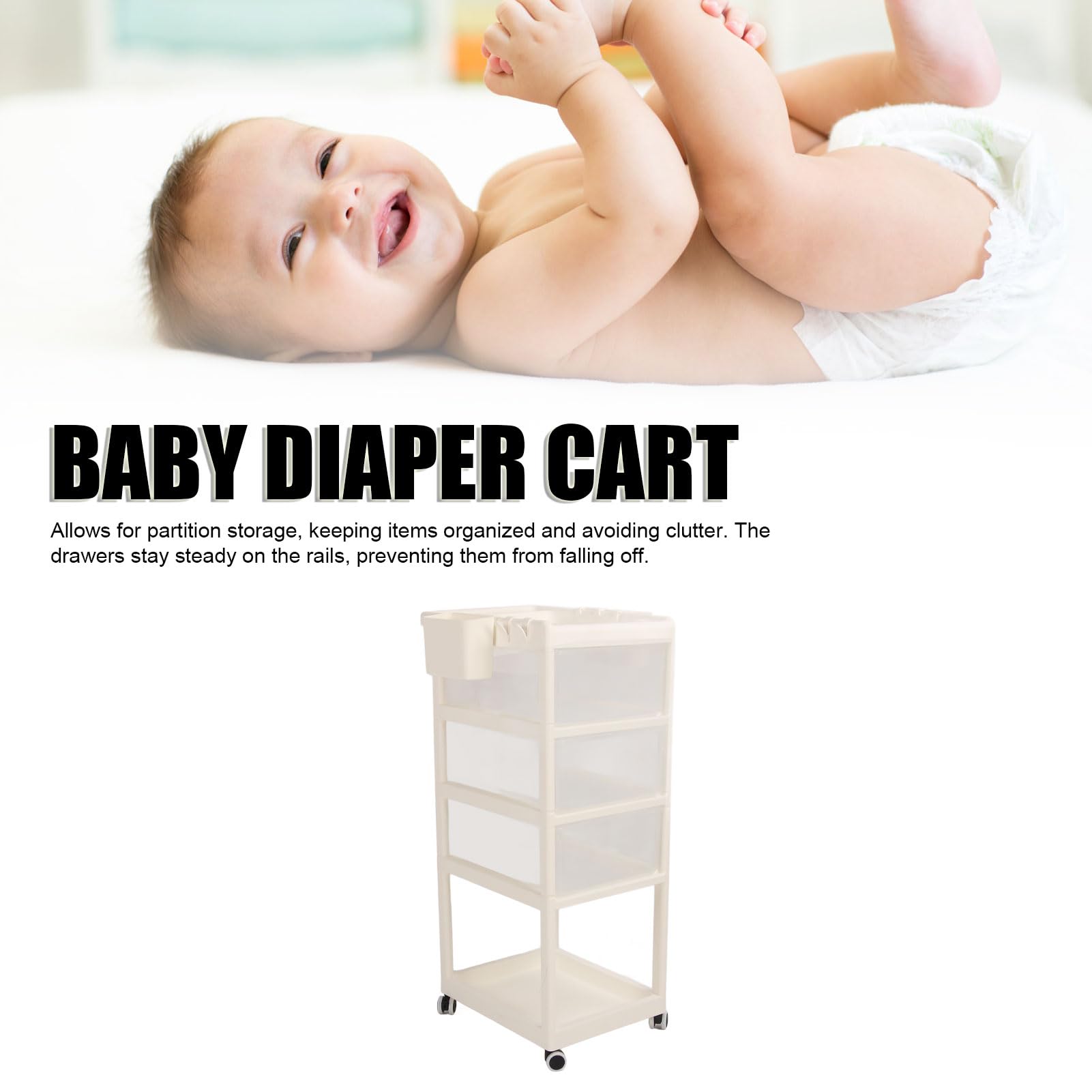Carrello Porta Pannolini per Bambini con Ruote Carrello con Maniglia Rinforzata Carrello Multistrato per Riporre i Pannolini Organizer per Riporre i Pannolini Essenziali