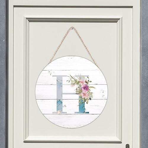 Vista 57 de Welcome Sign Front Decor Initial Letter B Round Wood Sign Monogram Purple Floral Wooden Plaque Blossom Floral 10in Country Wood Hanging Signs for