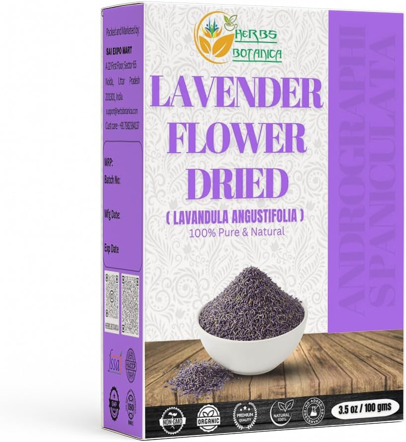 Herbs Botanica Dried Lavender Buds 3.5 oz (100g) Premium Culinary Grade Lavender Flowers – Extra Blue Grade for Baking, Tea & Lemonade Natural Aromatic Sachet Filler – Vegan, Non-GMO