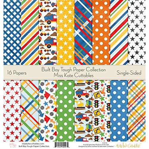 Pattern Paper Pack - Built Boy Tough - Scrapbook Premium Specialty Paper Single-Sided 12"X12" Collection Includes 16 Sheets - By Miss Kate Cuttables #TOP6