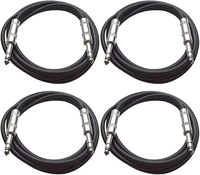 Seismic Audio - SATRX-2-4 Pack of 2 1/4" TRS to 1/4" TRS Patch Cables - Balanced - 2 Foot Patch Cord - Black and Black