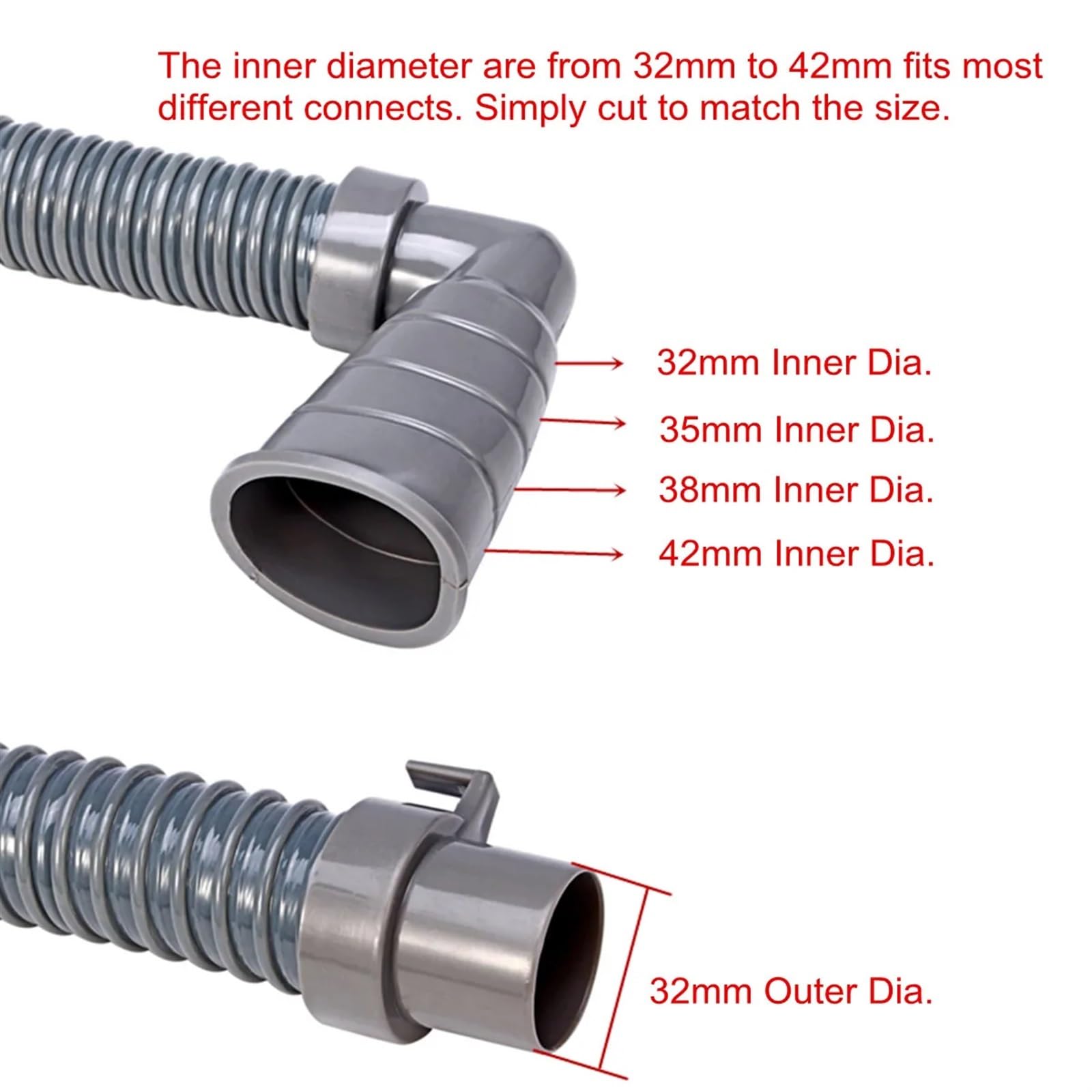 Tubo Desague Lavadora Manguera de Drenaje Flexible for Lavadora, Salida de Aguas residuales de lavavajillas, Tubo Blando de expulsión, Tubo Flexible Apto for 32-42 mm, 2 m, 3 m, 4 m, 5 m(5m)