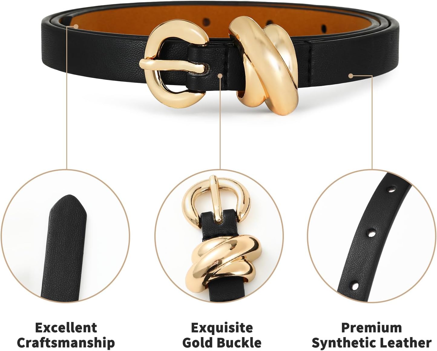 Fashion Waist Belt with Gold Buckle Women's Belts for Jeans Stylish Leather Belts for Women - Image 4