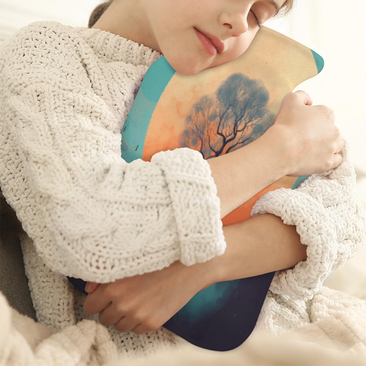 Hot Water Bottle with Soft Cover,2L Tree of Life Hot Water Bag for Hot and Cold Compress, Hand Feet Warmer, Sunset Tree Rubber Hot or Cold Water Bottle Halloween Christmas Decorations