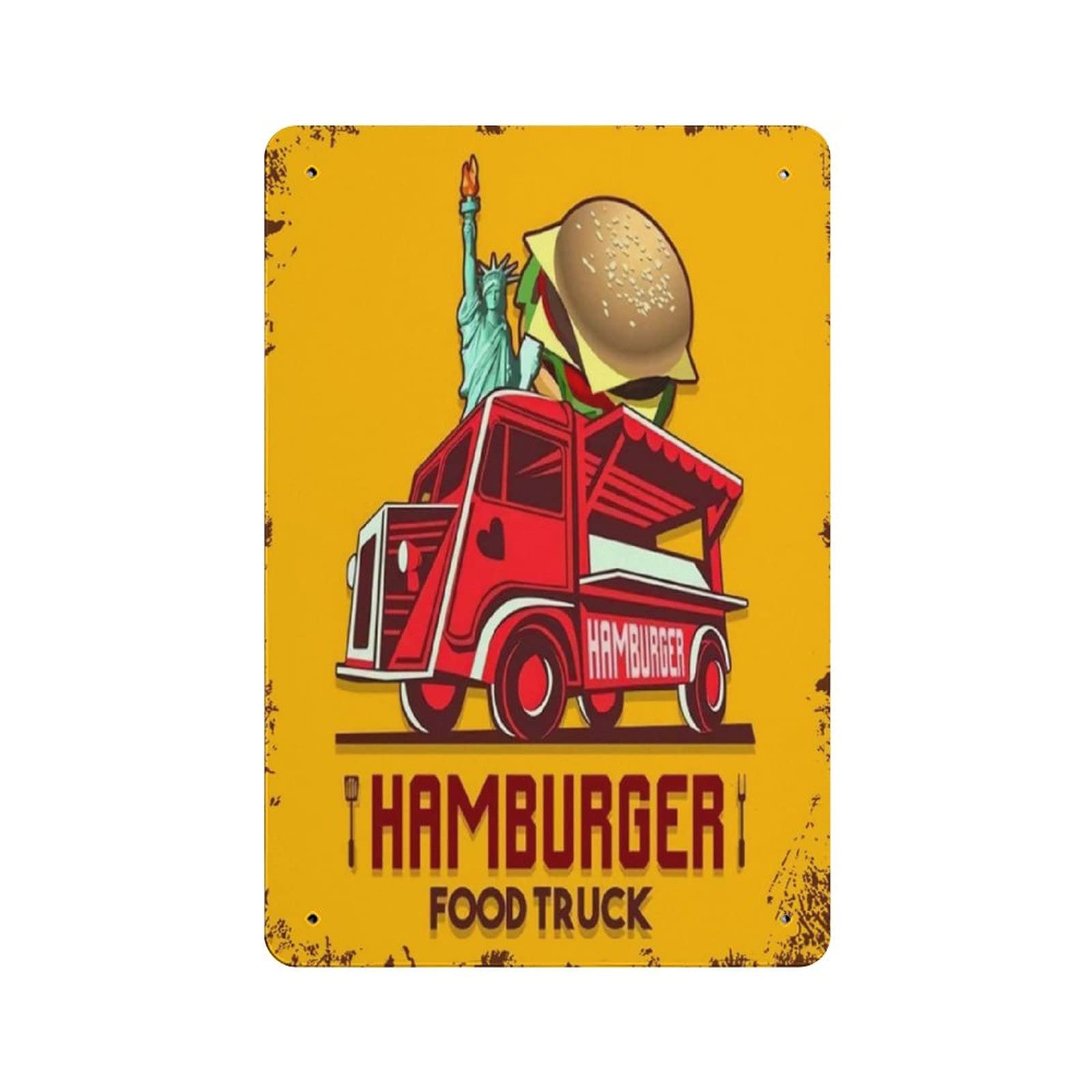 Metal Tin Sign Food Truck Hamburger Delivery Service Vintage Tin Poster Metal Sign Wall Decoration Country Kitchen Home Garage Decor 12"x8"