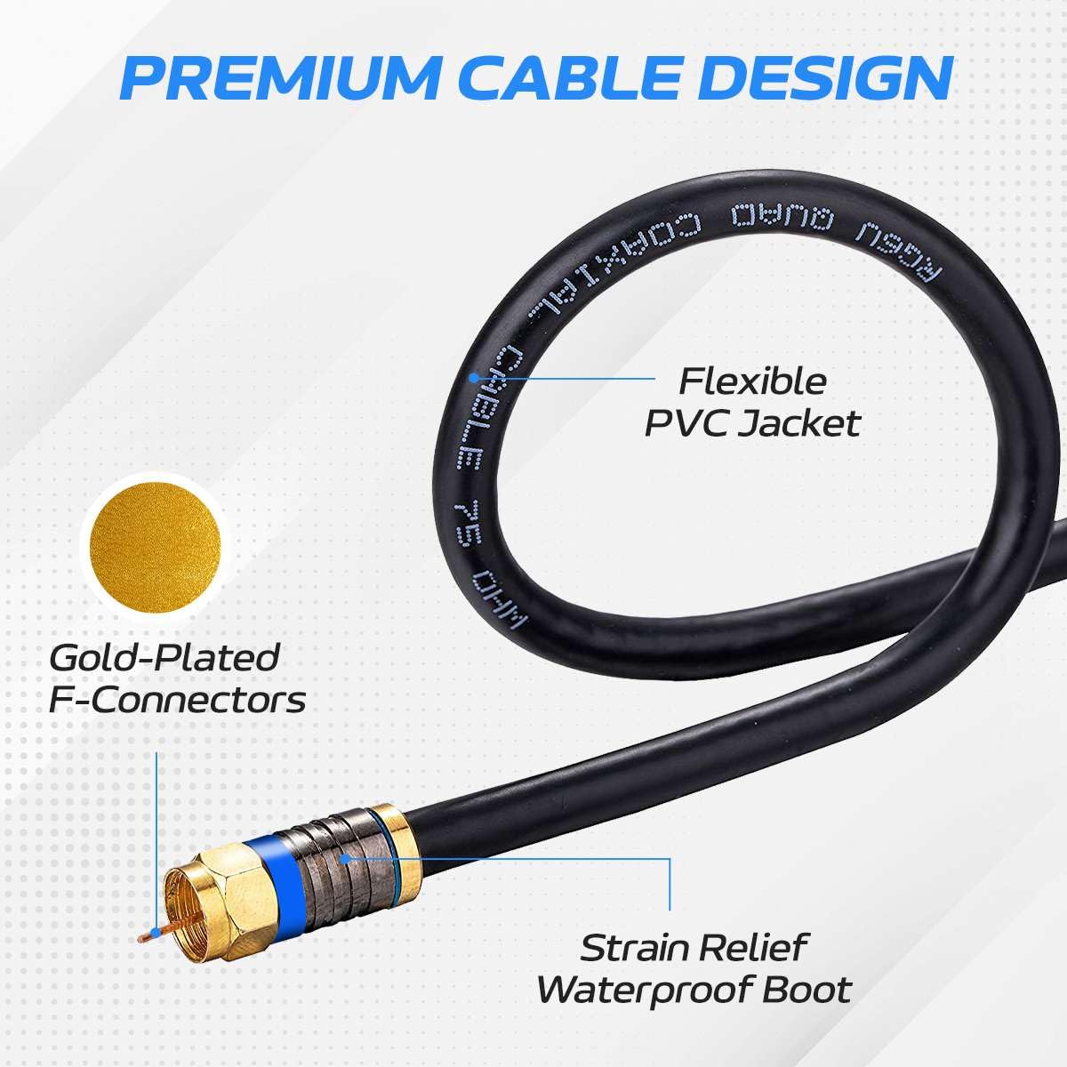 Cables Direct Online RG6 Cavo coassiale Quad Shield F Pin Coassiale BNC Prolunga Cavo per Antenna TV satellitare 75ft