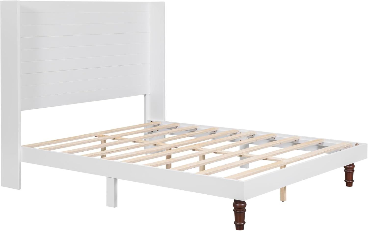 Queen Size Bed Frame with 54-inch high headboard,Wooden Queen Platform Bed with 7.9" Under Bed Storage,Wood Slats Support, Noise Free, No Box Spring Needed,White