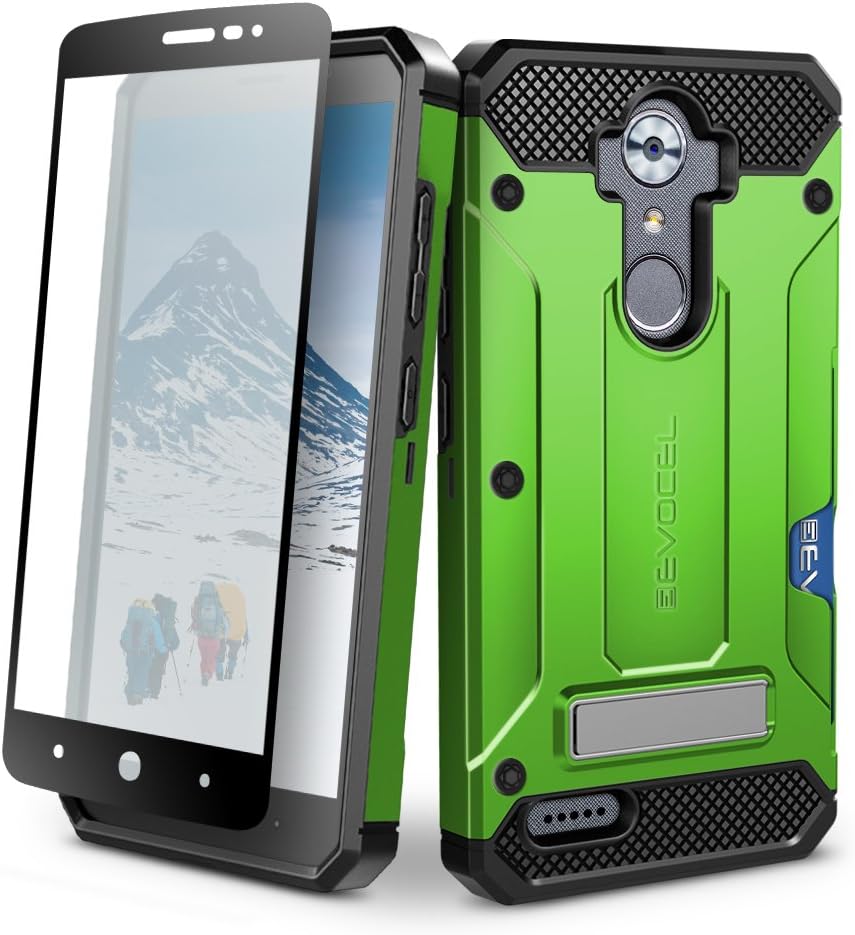 ZTE MAX XL Case, Evocel [Explorer Series Pro] Dual Layer Credit Card Case with Glass Screen Protector & Magnetic Kickstand for ZTE Blade Max 3/ ZTE Blue Max/ZTE N9560/ ZTE Z986/ ZTE N986, Green