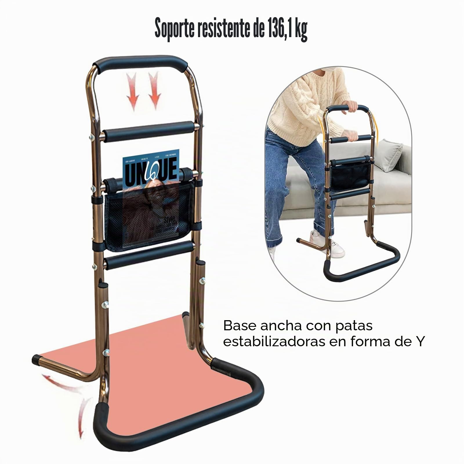 Anciano Sit to Stand Lift Standing Aids Dispositivos, Ayuda Móvil para Ponerse de Pie, Dispositivos portátiles de Asistencia de elevación de Silla con Bolsillo de Almacenamiento