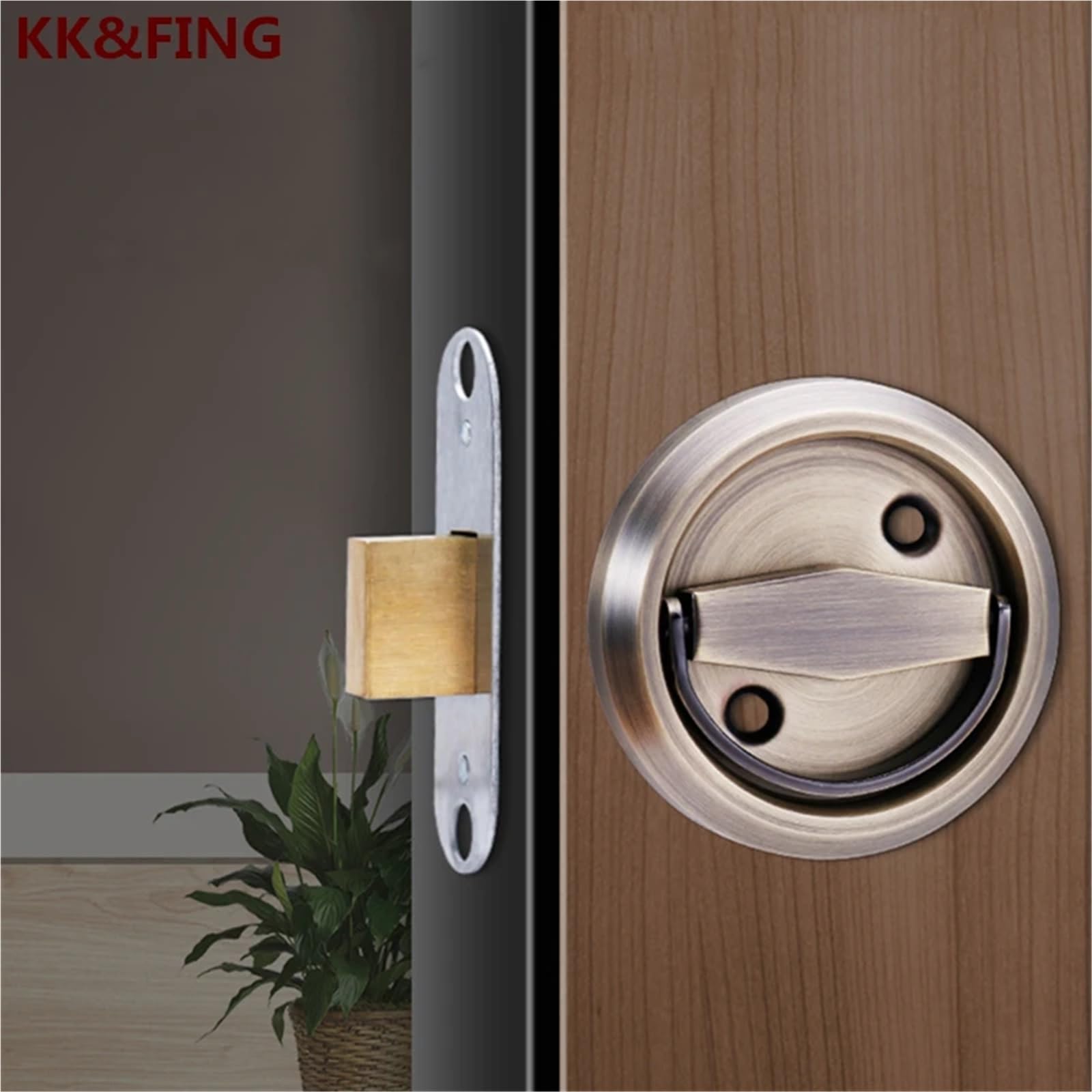 Cerraduras de anillo de tracción de puerta invisibles, cerradura de puerta oculta, cerradura de puerta corrediza, manijas de puerta de madera, manija montada en superficie, 1 pieza(Lock body)