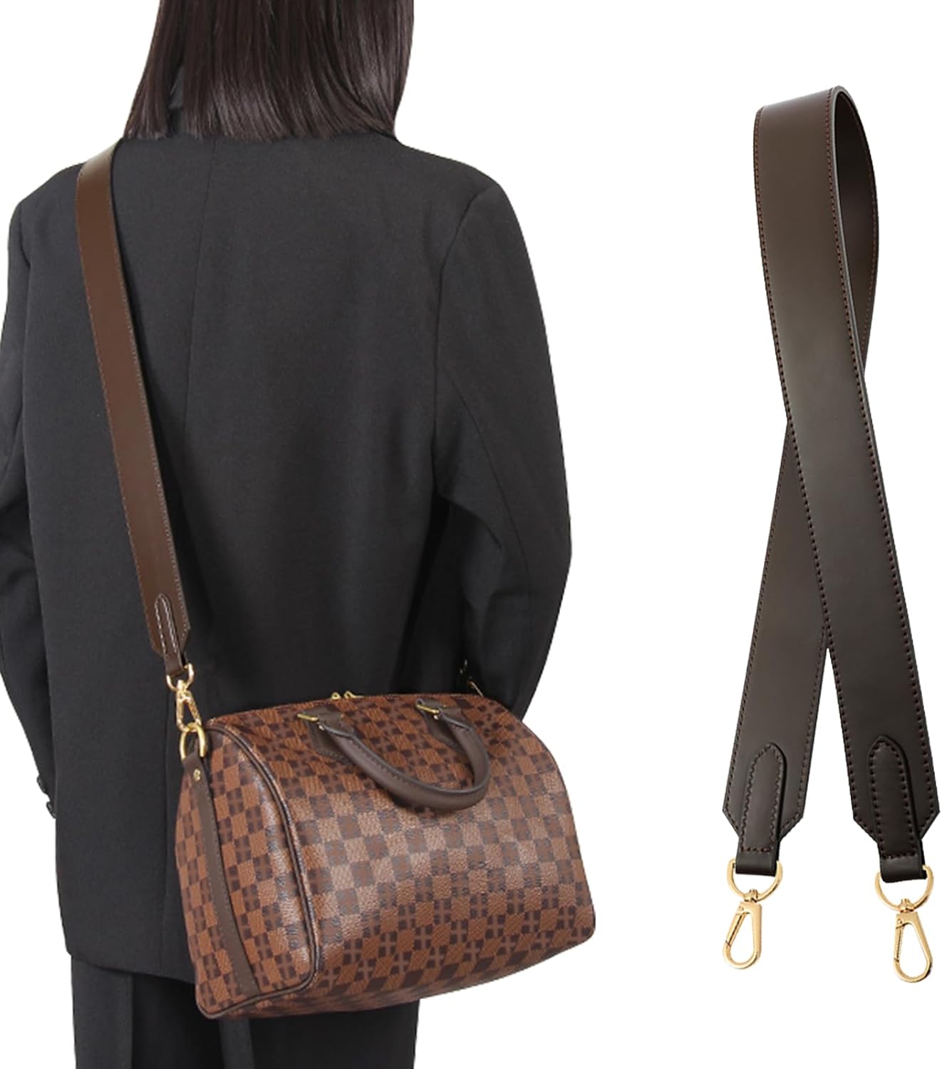 jiesinlov Vachetta Leather wide Straps Crossbody Replacement Bag Shoulder Strap for Neverful Graceful Speedy25 30 35 Tote Handbag Wide Shoulder Straps(Coffee-115) - Image 2