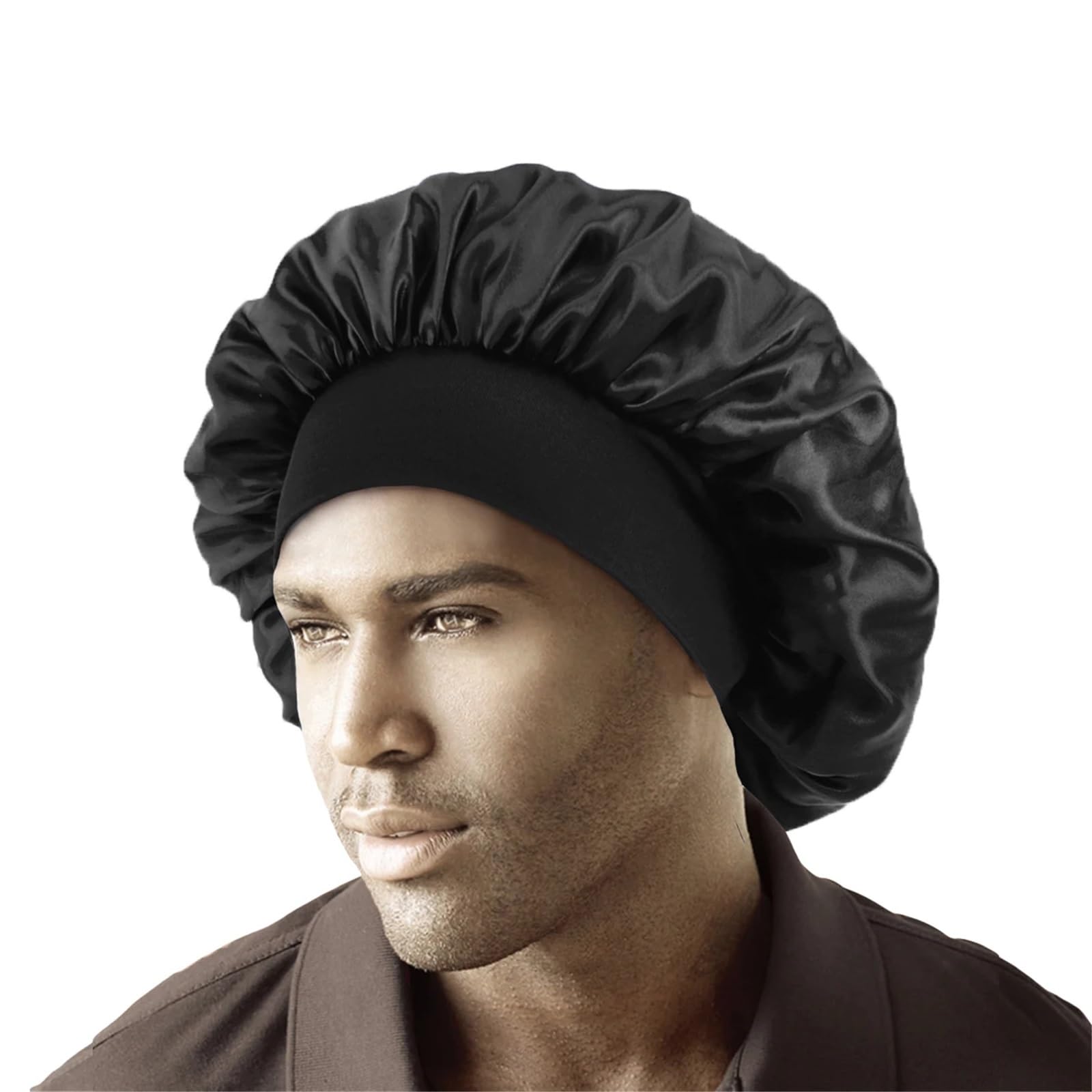 Cofano In Seta Cofano Unisex Cappello A Tesa Larga In Raso Solido Cura Dei Capelli Cuffia For Bagno For Il Sonno Fascia Elastica Morbida Avvolgimento For La Testa(Black)