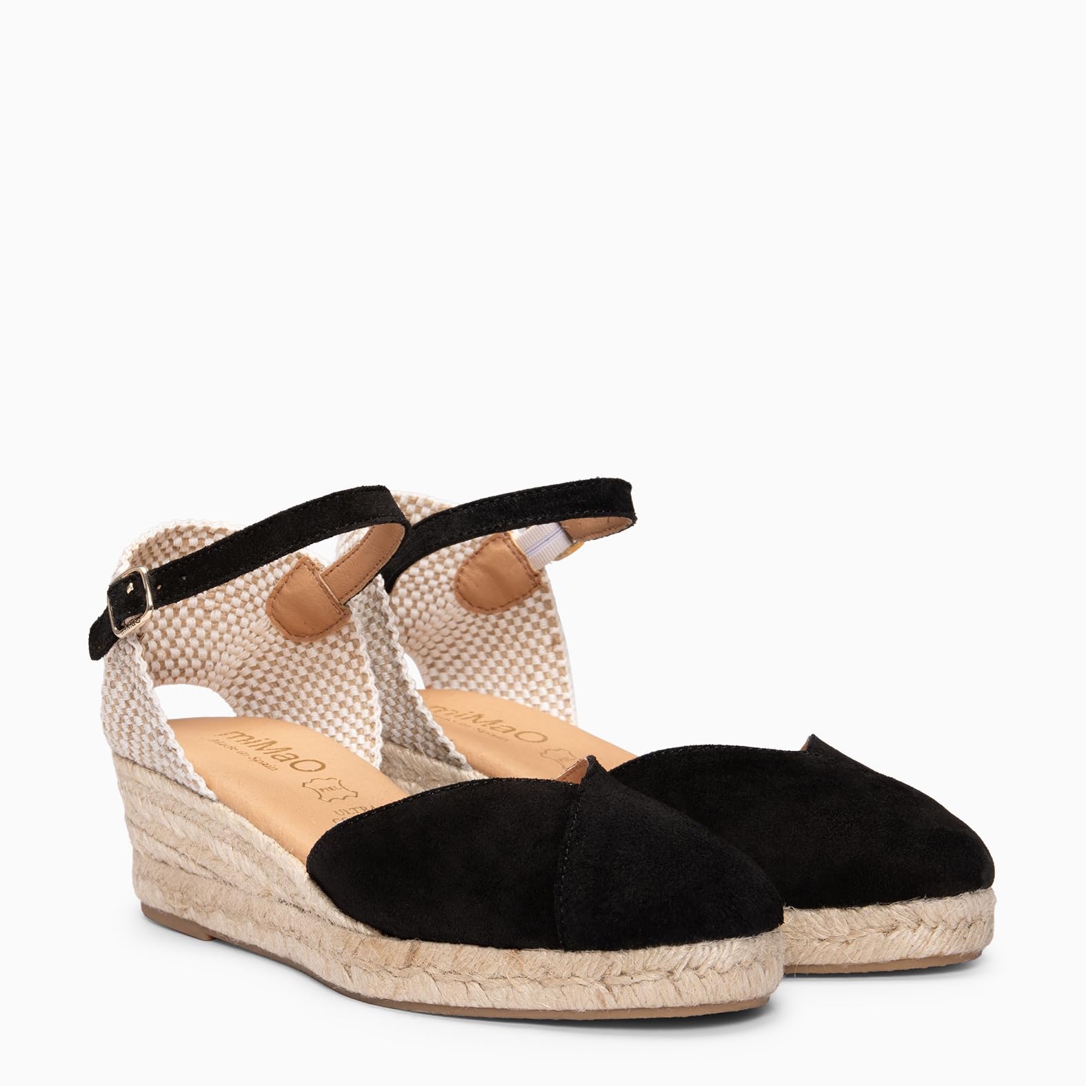 miMaO. Espadrilles femme talon compensé en daim. Semelle ultra confort Gel. Fabrication artisanale