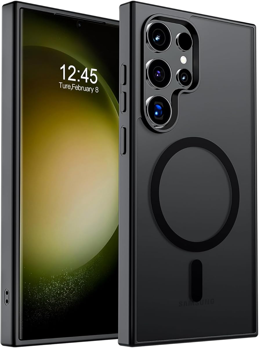 SUPFINE Magnetic for Samsung Galaxy S23 Ultra Case (Compatible with MagSafe)(Military Grade Drop Protection) Slim Translucent Shockproof Phone Case,Black