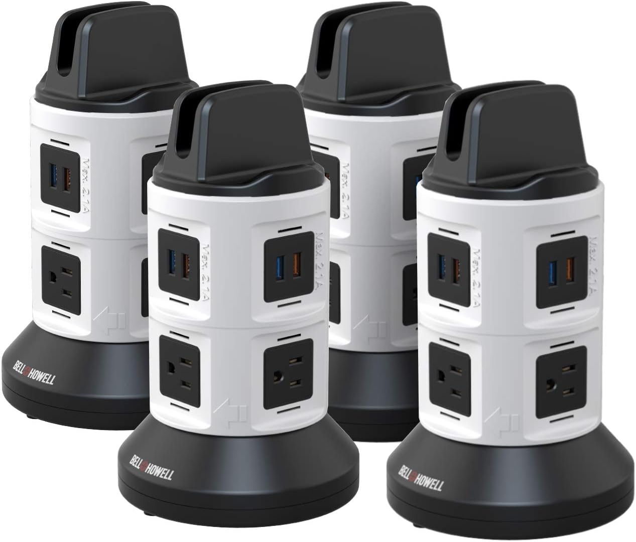 Bell+Howell Spin Power Strip Tower Surge Protector S/4-4 Outlets, 6 USB Ports, 40" Retractable Cord, 360° Rotation | Electric Charging Station with Built-in Phone Tablet Holder | USB Outlet Extender