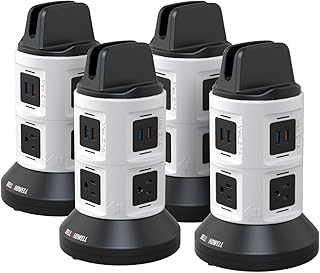 Spin Power S/4 by Bell+Howell Power Strip Tower w/ Surge Protector Electric Charging Station USB Outlet Extender Power Bar 4 Outlets 6 USB Port 40