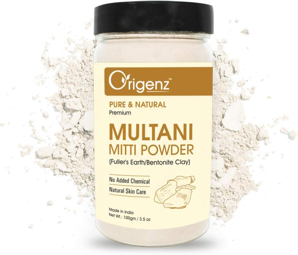 Origenz Multani Mitti Powder For Helps in Black Head Removal, Oil Control, Naturally Glowing Skin, Acne, Pimples, Tan, Dandruff | Fuller's Earth Face Pack, Mask | Bentonite Clay | 100gm