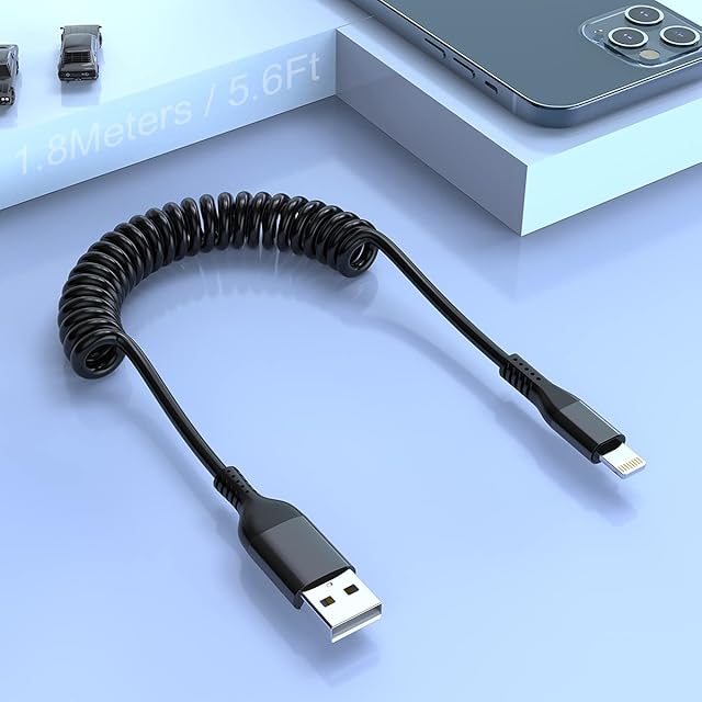 Coiled Lightning Cable, [MFi Certified] USB to Lightning Cable, Spring Retractable iPhone Charging Cable Compatible with iPhone 12Pro Max / 12Pro / 12/11 / XS/XS Max/XR/X / 8/8 Plus/Pad/Pod