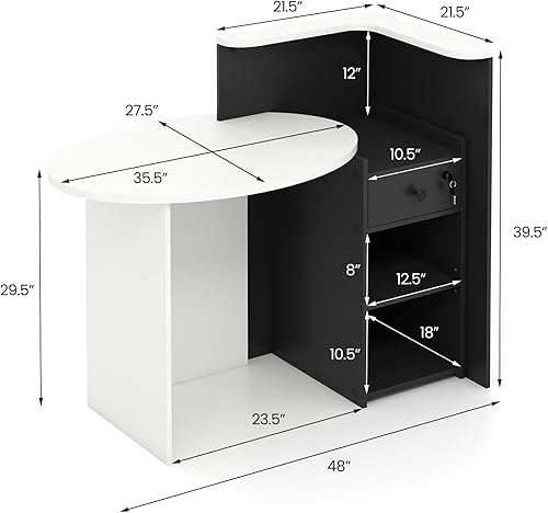 Vista 3 de Escritorio de recepción, mostrador de venta al por menor de 48 pulgadas con cajón y estante de almacenamiento, mesa de recepción en forma de L