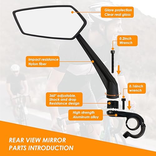 Miniatura 2 de Arkham Espejo de bicicleta para manillar, espejo retrovisor ajustable de bicicleta giratorio 360, espejo de bicicleta de vidrio HD a prueba de