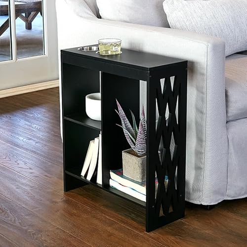 The Lakeside Collection Decorative End Table with Drink Holder - Black