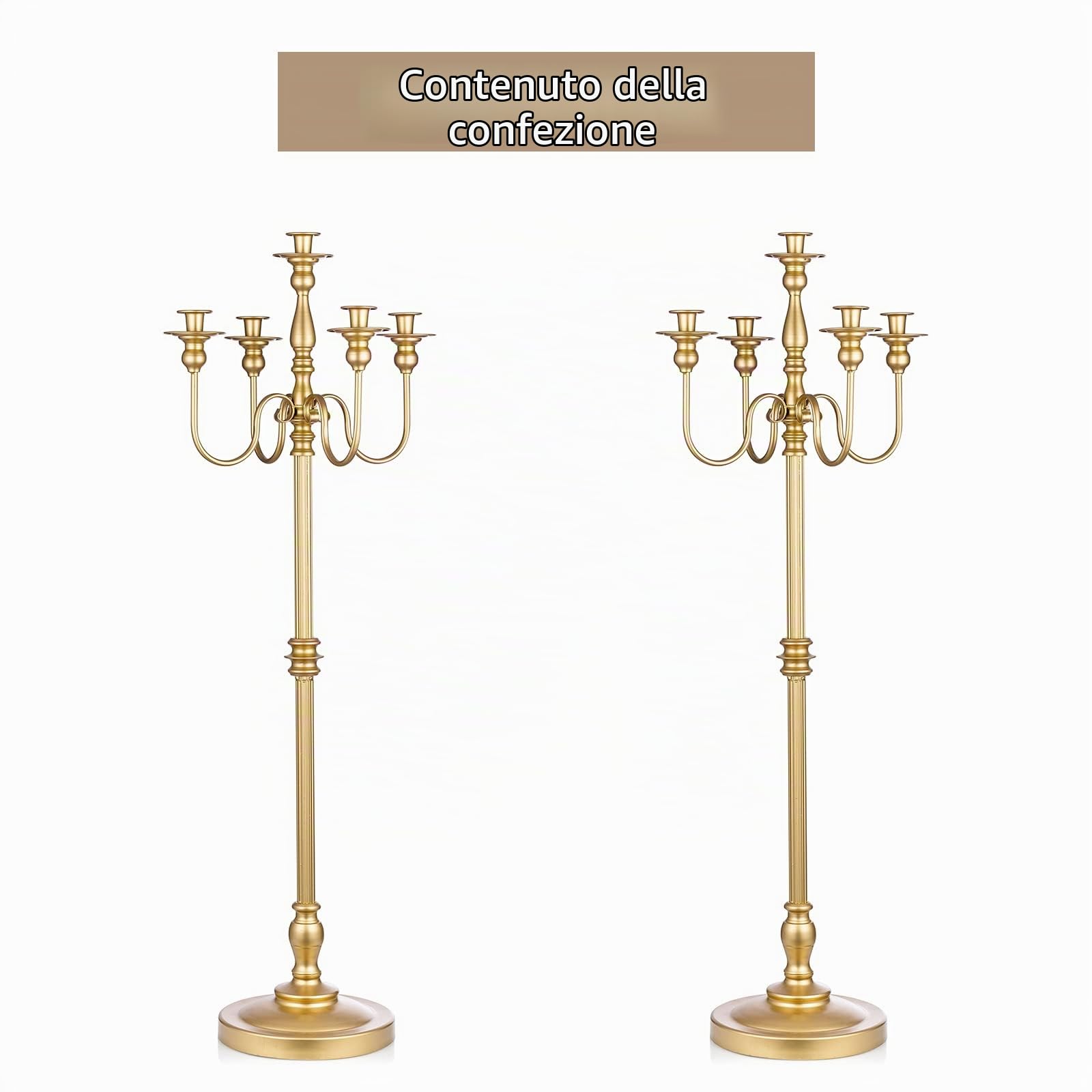 Sziqiqi Set di 2 Candeliere in Metallo, 124cm Candelabro a 5 Bracci Antico Portacandele Decorativo Centrotavola per Matrimoni Feste Eventi, Oro