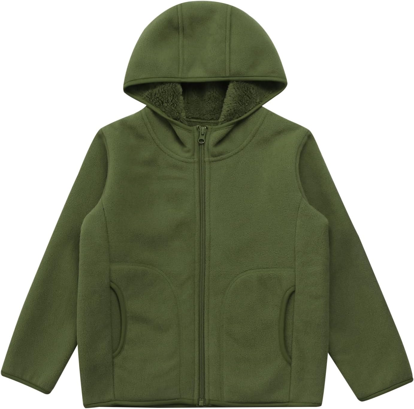 ranrann Kids Girls Boys Fleece Hooded Jacket Long Sleeve Sweatshirt Zipper Sherpa Coat for Outdoor Camping Hiking