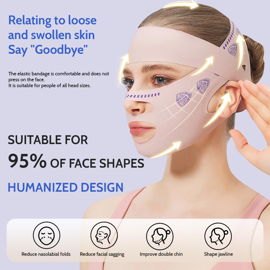 Máscara Facial Reafirmante para Doble Papada, Reutilizable, Máscara Facial en Forma de V con Efecto Lifting, Banda Lifting para Doble Papada, Adecuada para Todas las Formas de Cara, Rosa