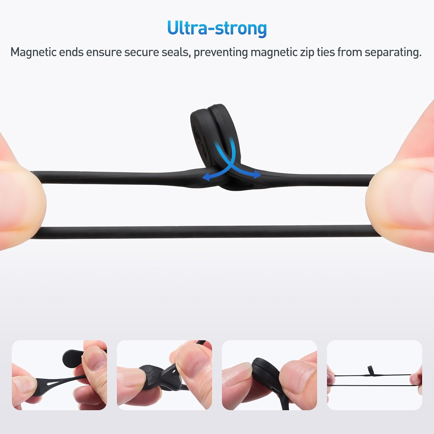 Cable Matters 10-Pack Ultra Strong Silicone Magnetic Cable Ties, Magnetic Cord Ties/ZipTies/Cord Organizer, Black and White - Image 2