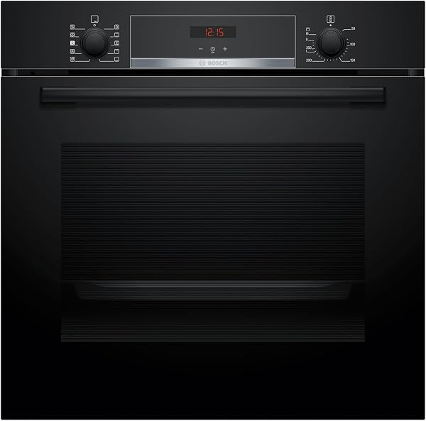 Bosch, Series 4, HQA534BB3B, 60cm Built-in Single Oven with Added Steam function and Hotair Steam, Red LED display, 3D Hotair and Eco Clean Direct in Black - 1