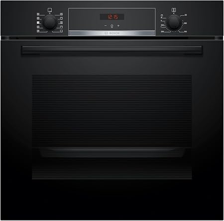 Bosch, Series 4, HQA534BB3B, 60cm Built-in Single Oven with Added Steam function and Hotair Steam, Red LED display, 3D Hotair and Eco Clean Direct in Black [Energy Class A+]