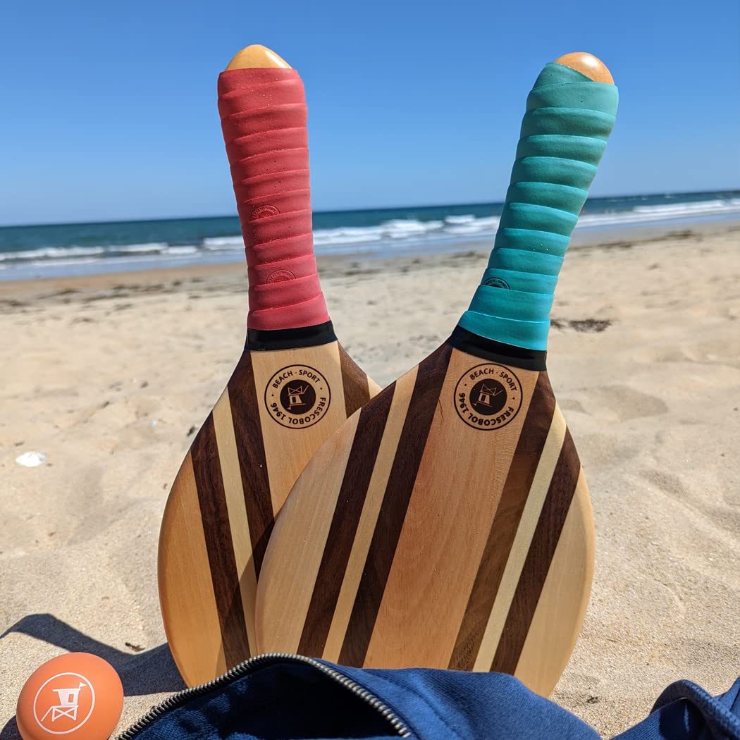 Raquettes de Plage Premium | Frescobol brésilien | Set de Raquette Duo Color Tropical Green&Red Pastel