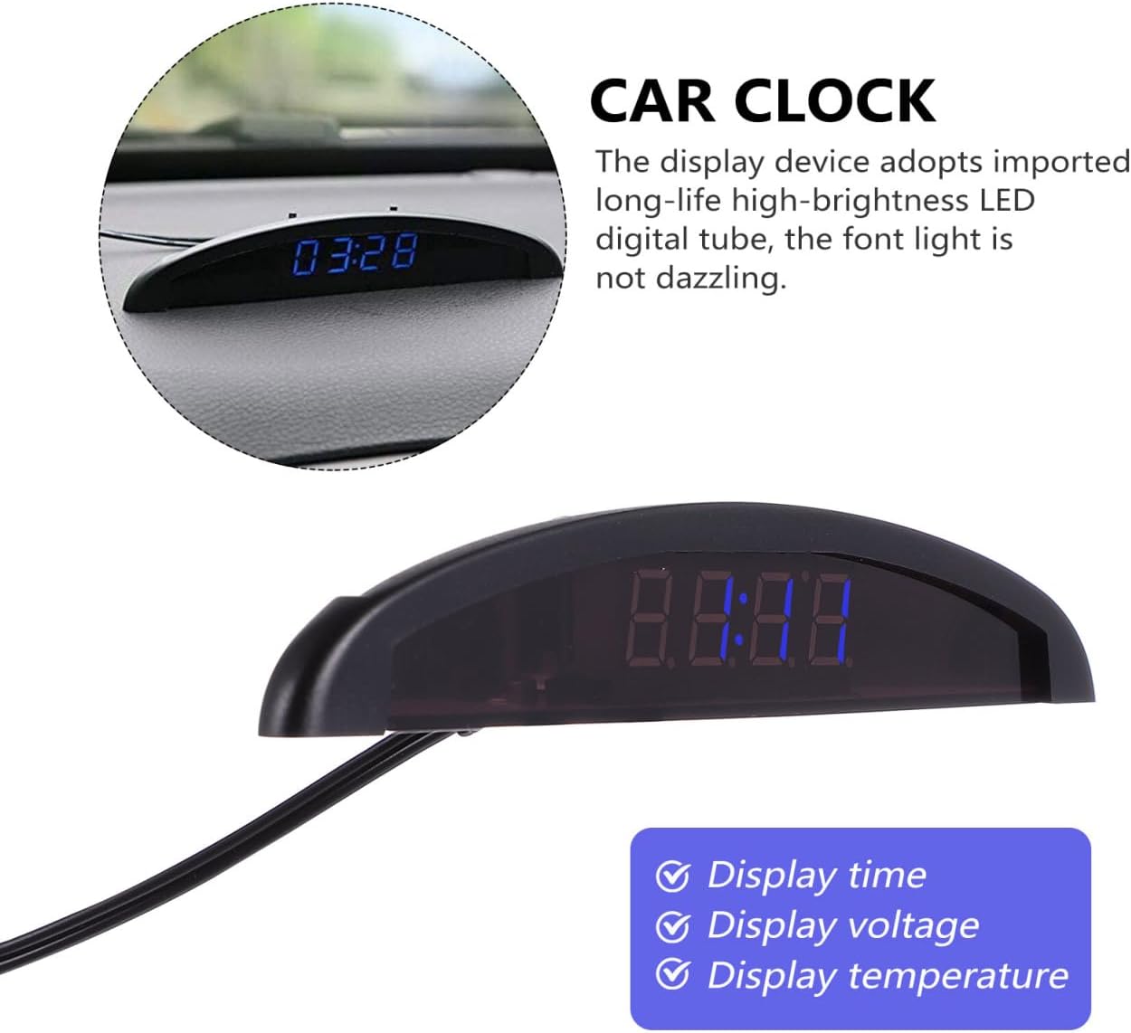 Car Clock Temperature Display Luminous Dashboard Electronic Clock LED Voltmeter for Vehicles Suitable for Night Driving Compact Design