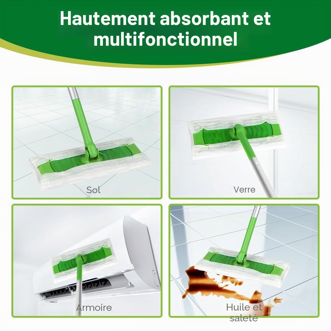 HOMEXCEL Chiffons de balayage secs compatibles avec Swiffer Sweeper, recharges de plumeau jetables pour le nettoyage du sol, 64 recharges de 20,3 x 26,4 cm - Balai non inclus