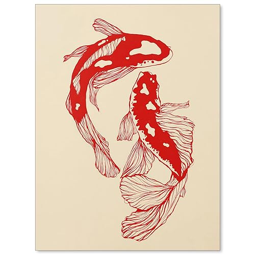 Heltrappe Red Japanese Koi Fish Poster Vintage Animal Aesthetic Wall