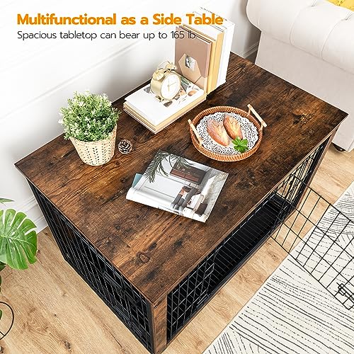 HOOBRO Dog Crate Furniture, 38.6" Large Dog Kennel Indoor, Wooden Cage with Pull-Out Tray, Double Doors Pet House Side End Table for Large/Medium/Small Dogs, Rustic Brown BF982GW03G1 - Image 4