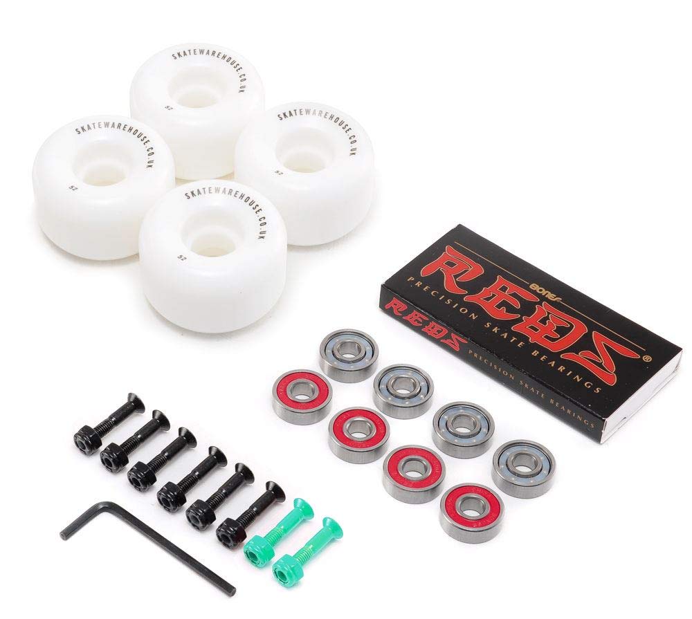 SkatewarehouseConical Skateboard Wheels - 52mm & Bones REDS Bearings Set + Bolts!