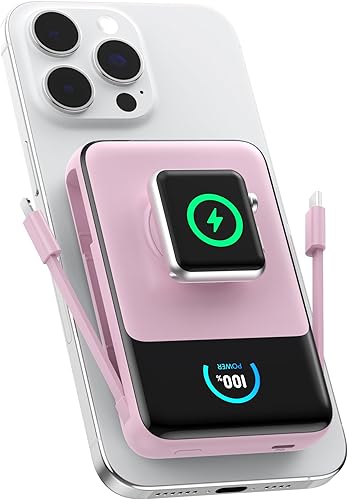 Miniatura 13 de Cargador portátil magnético 10800mAh con cables incorporados, banco de energía inalámbrico certificado Qi2 de 15W para Magsafe, batería esencial de